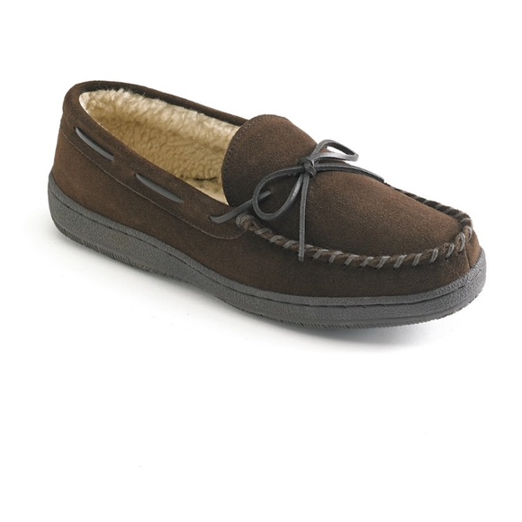 Men’s LB Evans Hideaways Brown faux fur slippers.